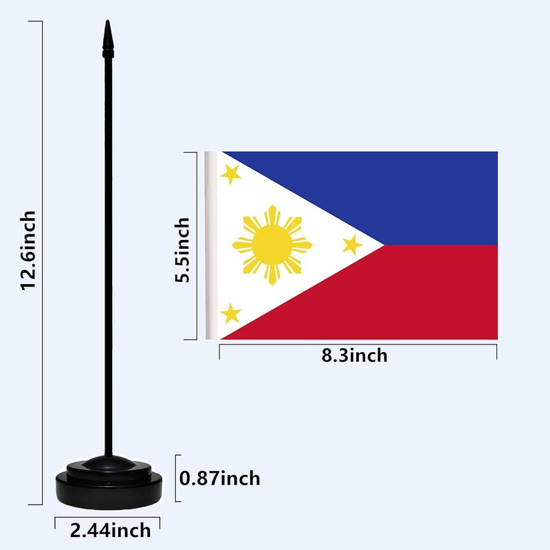 tibijoy Philippines Flags Filipino Desk Flags Set Small Mini Philippines Flags Table Flag with 13" Black Pole, Black Base and Spear Top, Miniature Philippine Deluxe Desktop Flag, Home Decoration, Office Decoration, Festival Celebrations(12 Pack ) - Image 4